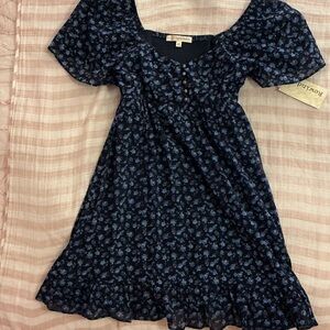 Rewind Navy and Light Blue Floral Smocked Casual Dress
